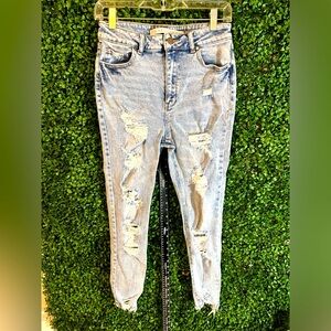 Tinseltown High Rise Distressed Jeans - Light Blue